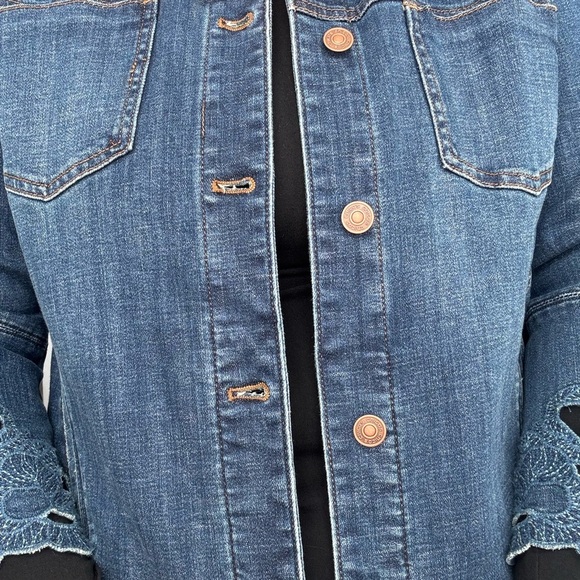 Chico's Blue Jean Jacket with Lace Sleeves - Picture 5 of 11